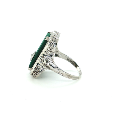 Vintage White Gold Malachite Ring