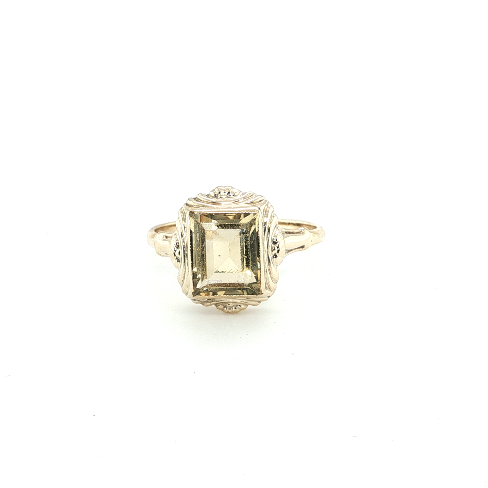 10k Yellow Gold Vintage Style Ring with Emerald Cut Citrine