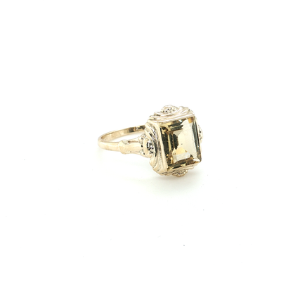 10k Yellow Gold Vintage Style Ring with Emerald Cut Citrine