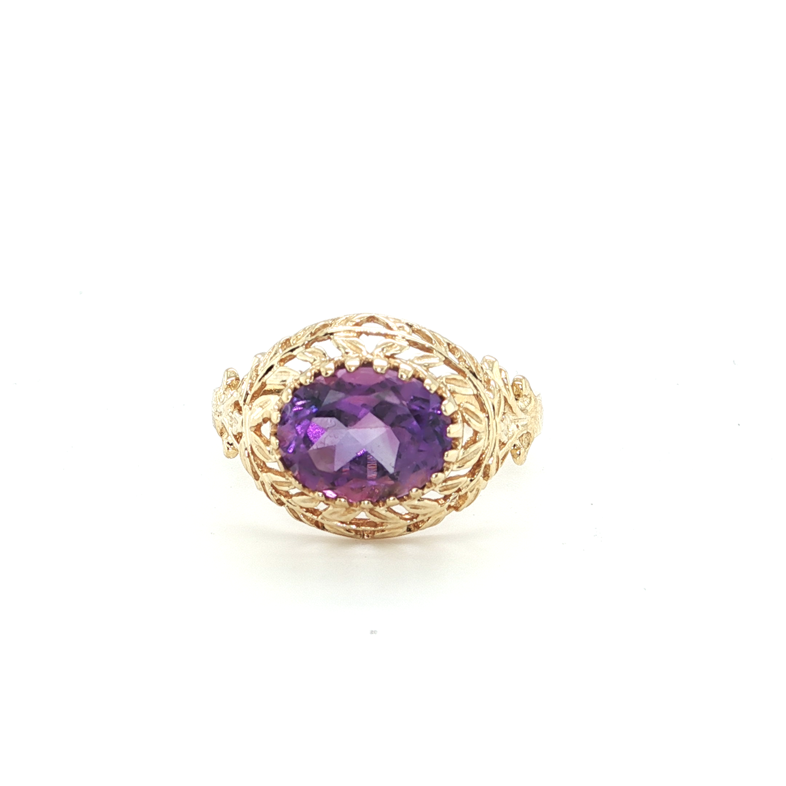 14k Yellow Gold Vintage Vibe East-West Amethyst Ring
