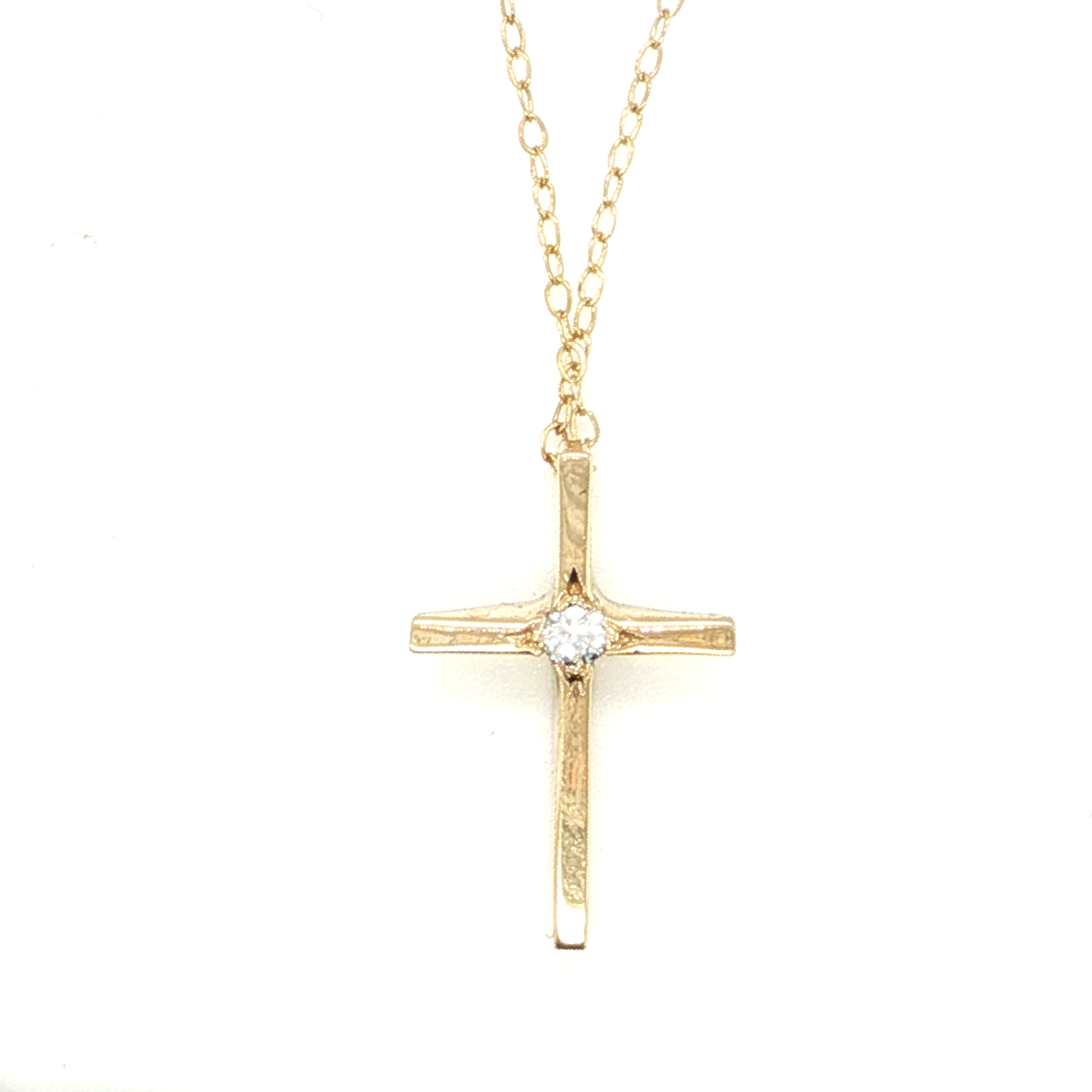 14k Fine Yellow Gold Chain with 10k Yellow Gold Diamond-Center Cross