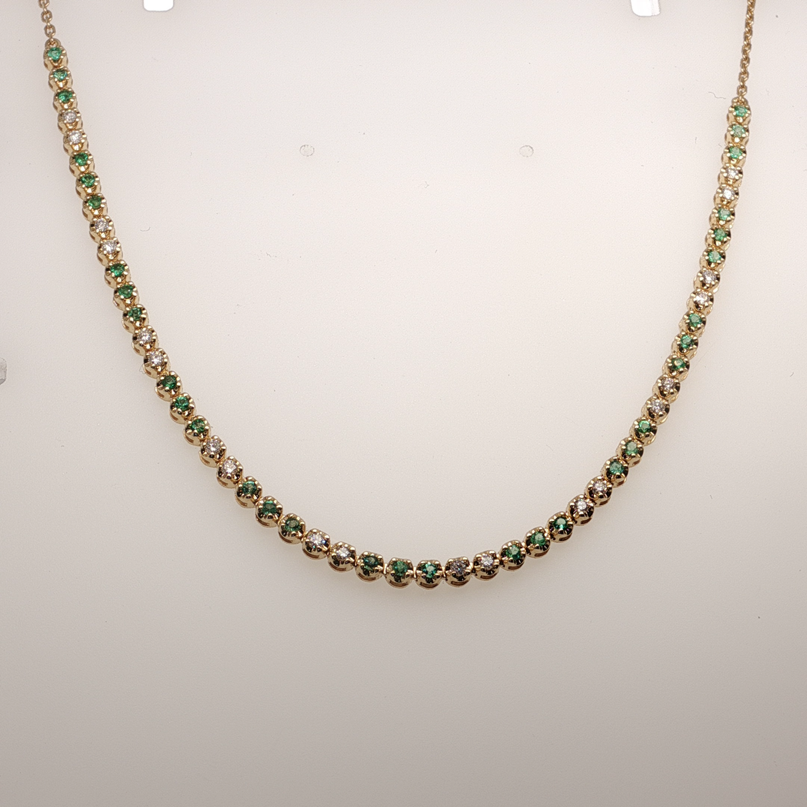 Half-Tennis 14k Yellow Gold Emerald and Diamond Necklace