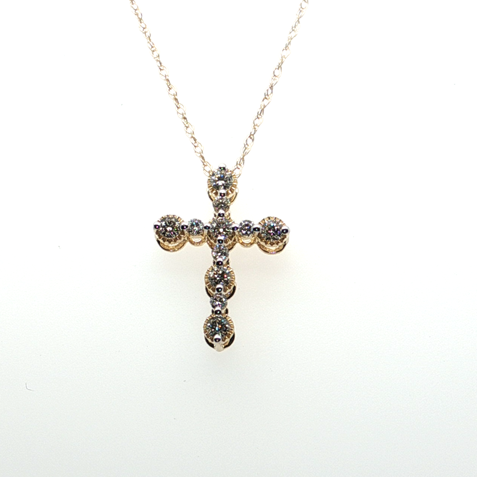 14K Yellow Gold Natural Diamond Cross Necklace