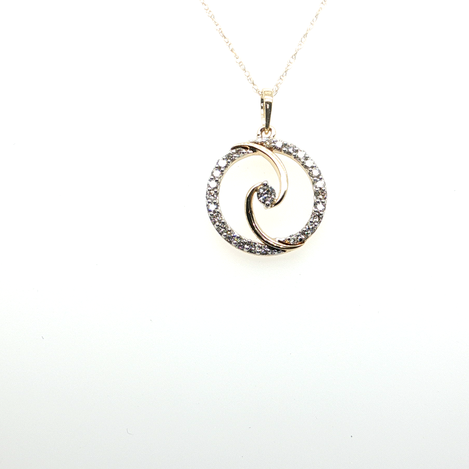 10K Yellow Gold Circle Swirl Diamond Pendant