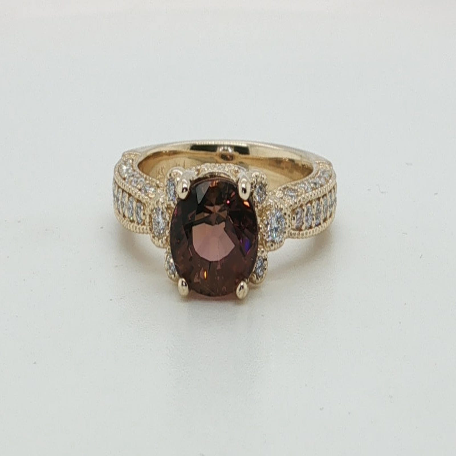 14K Yellow Gold East to West Set Pink Tourmaline Ring With Diamonds