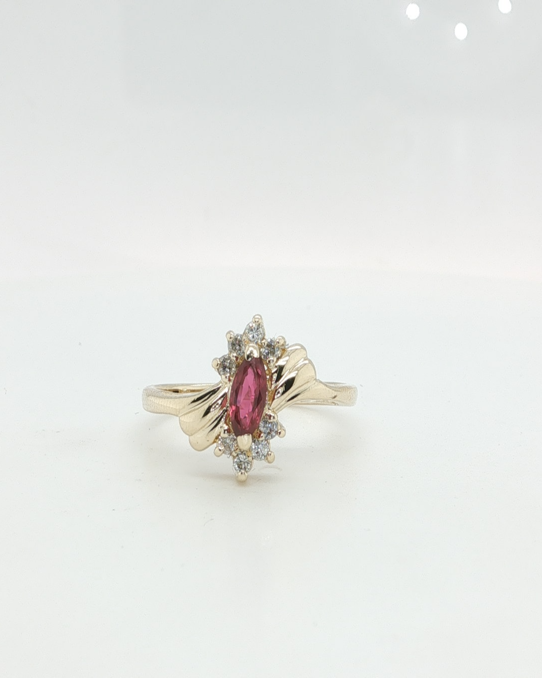 14K Yellow Gold Marquise Ruby & Diamond Ring