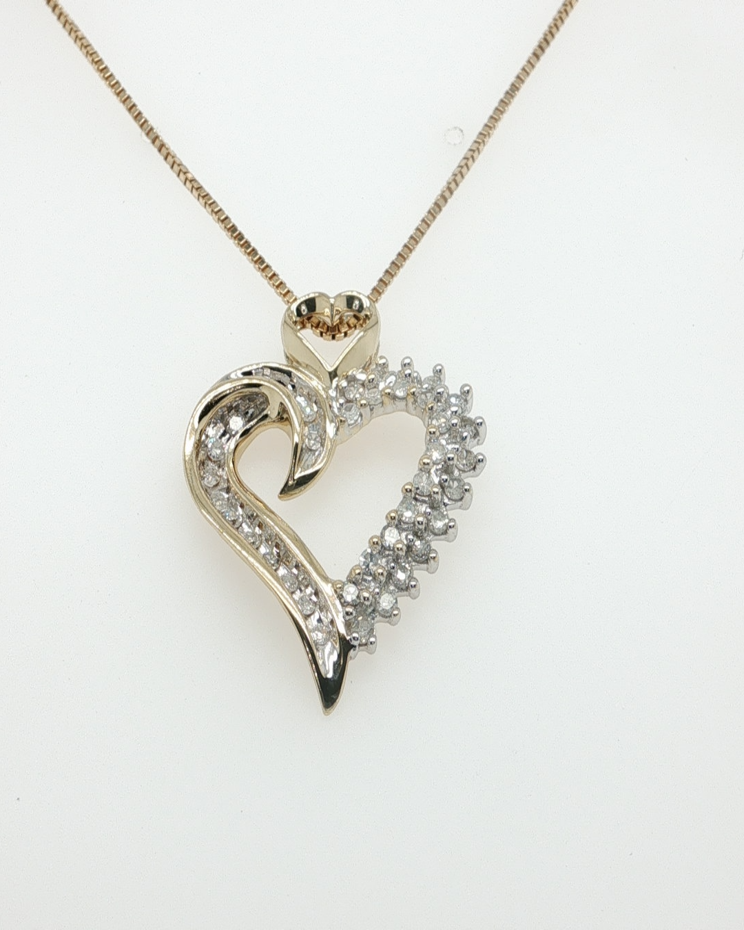 10K Yellow Gold Heart-Shaped Diamond Pendant On 14K Yellow Gold Box Chain