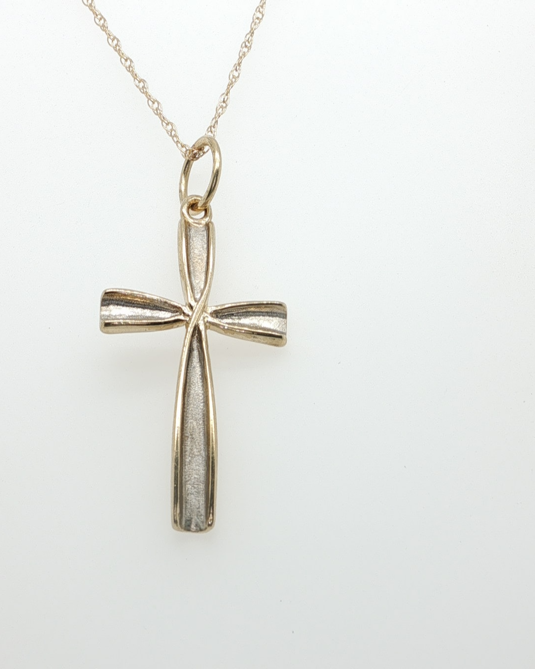 14K Two-Toned Twisted Cross On 24" Yellow Gold Chain