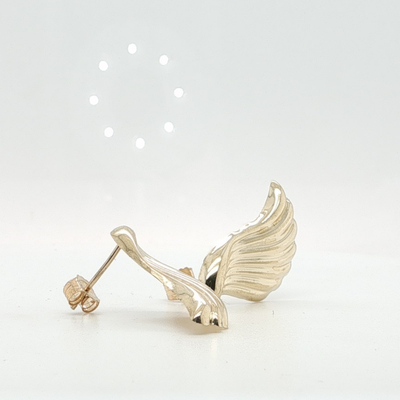 14K Yellow Gold Polished Wing Stud Lightweight Earrings
