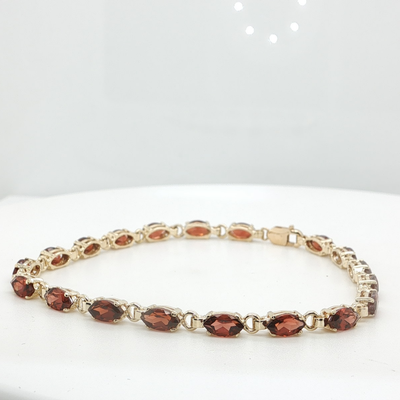 10K Yellow Gold Marquise Cut Garnet Line Bracelet
