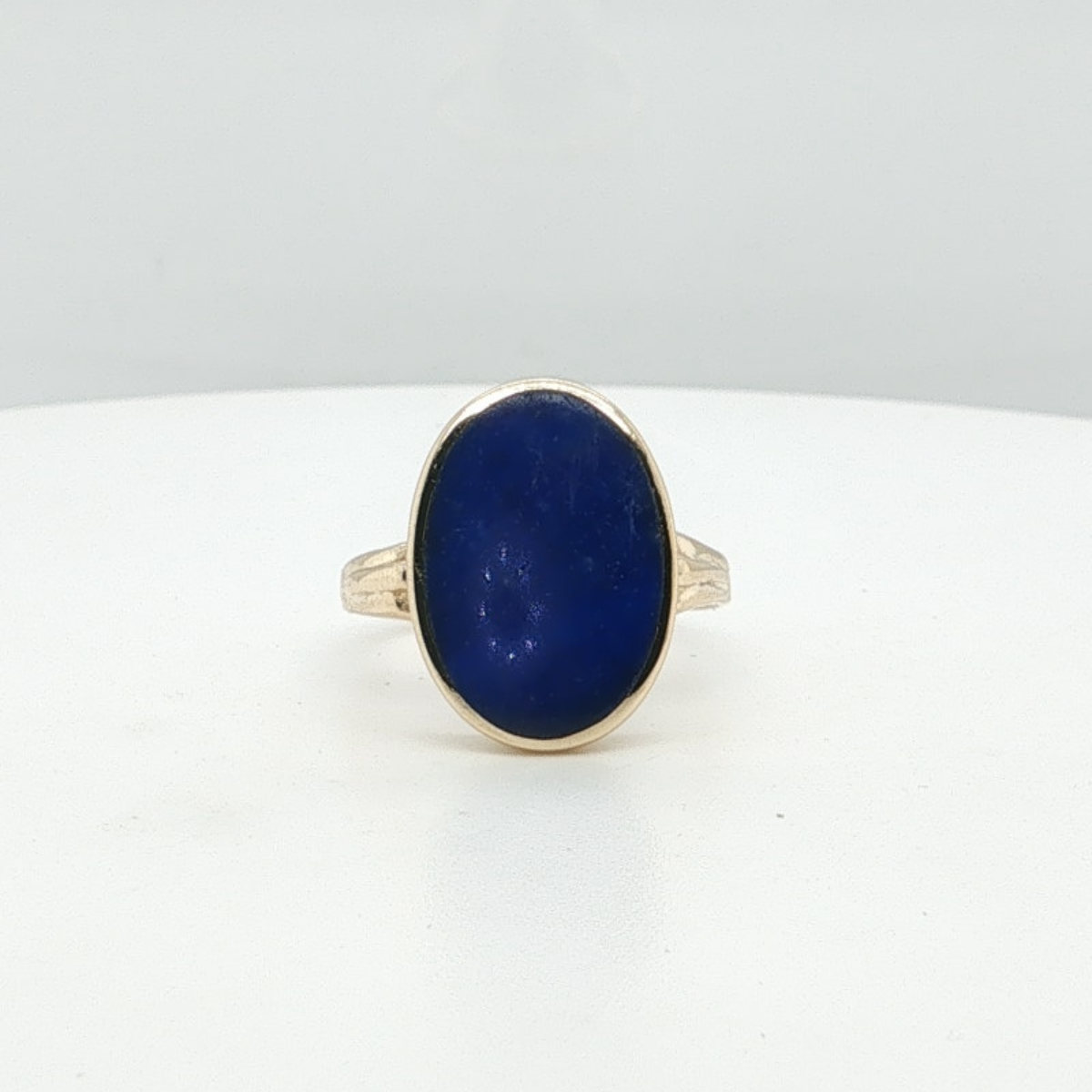 14K Yellow Gold Bezel Set Large Oval Lapis Cocktail Ring