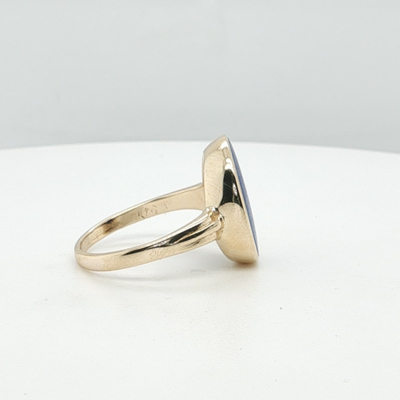 14K Yellow Gold Bezel Set Large Oval Lapis Cocktail Ring