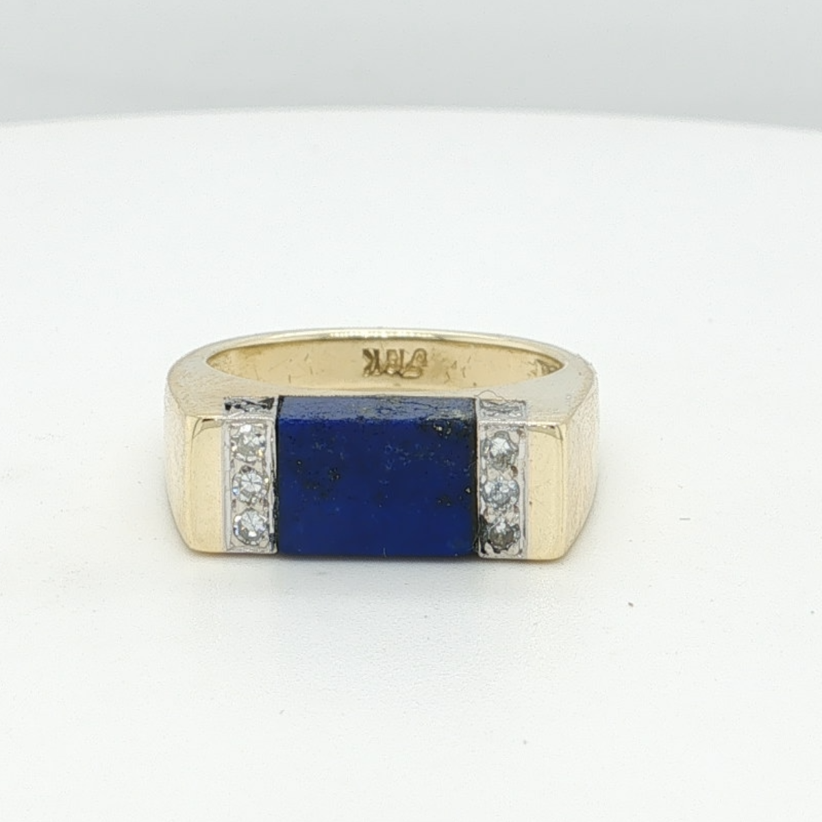 18K Yellow Gold Rectangular Lapis & Diamond Ring