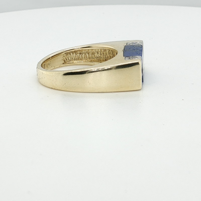 18K Yellow Gold Rectangular Lapis & Diamond Ring