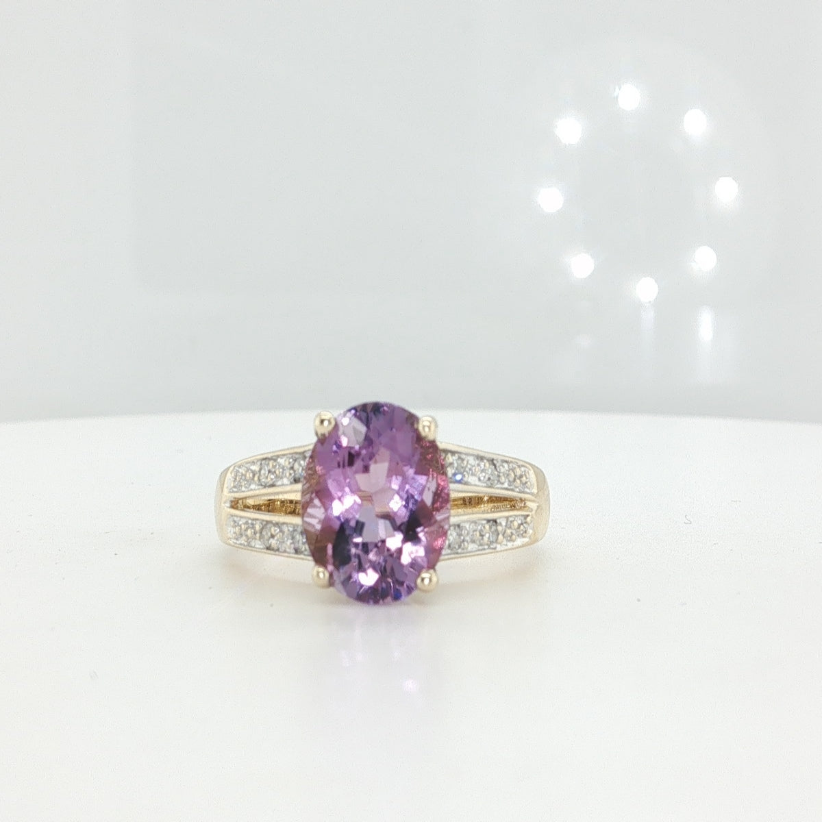 14K Yellow Gold Oval Amethyst and Diamond Ring