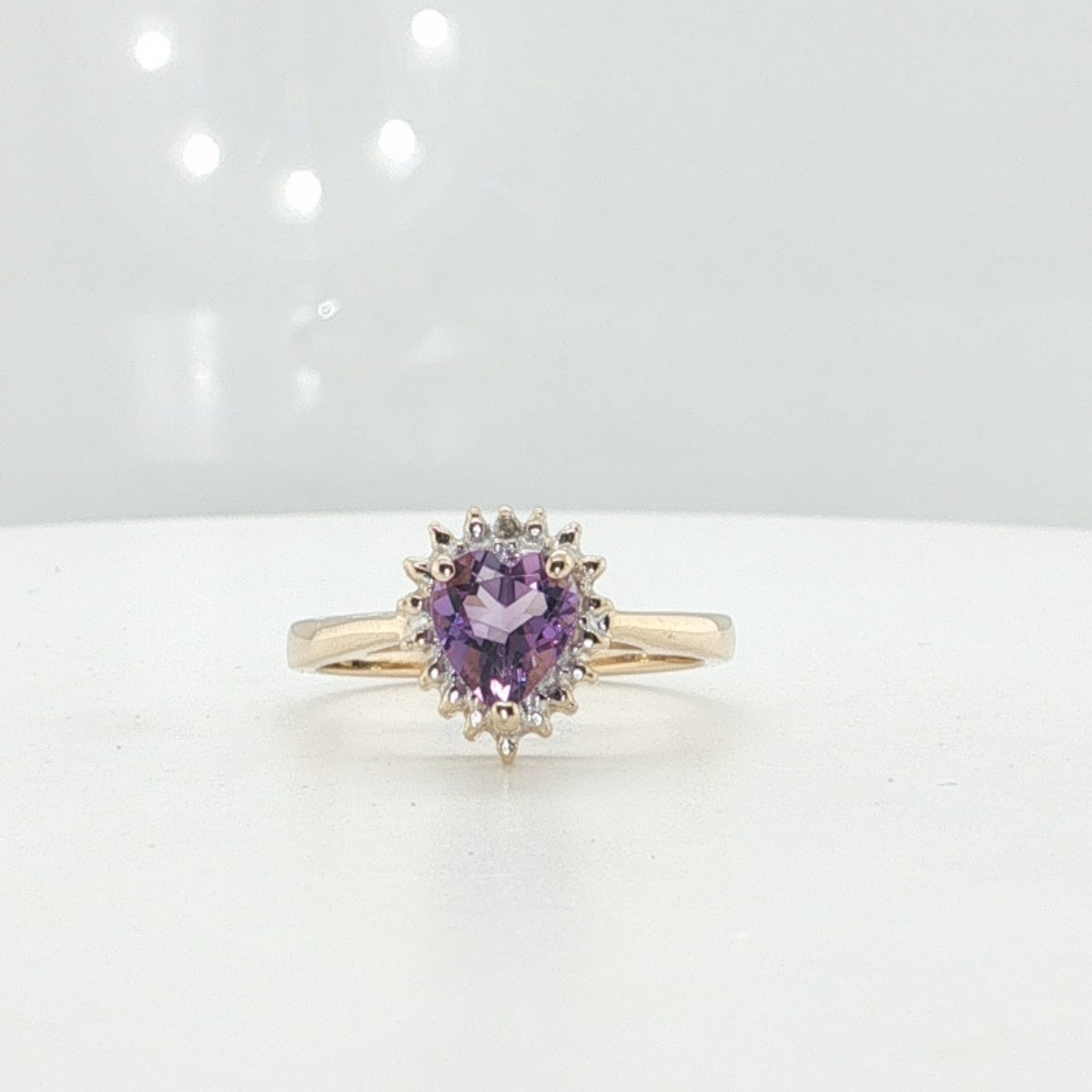 14K Yellow Gold Heart-Cut Amethyst and Diamond Ring