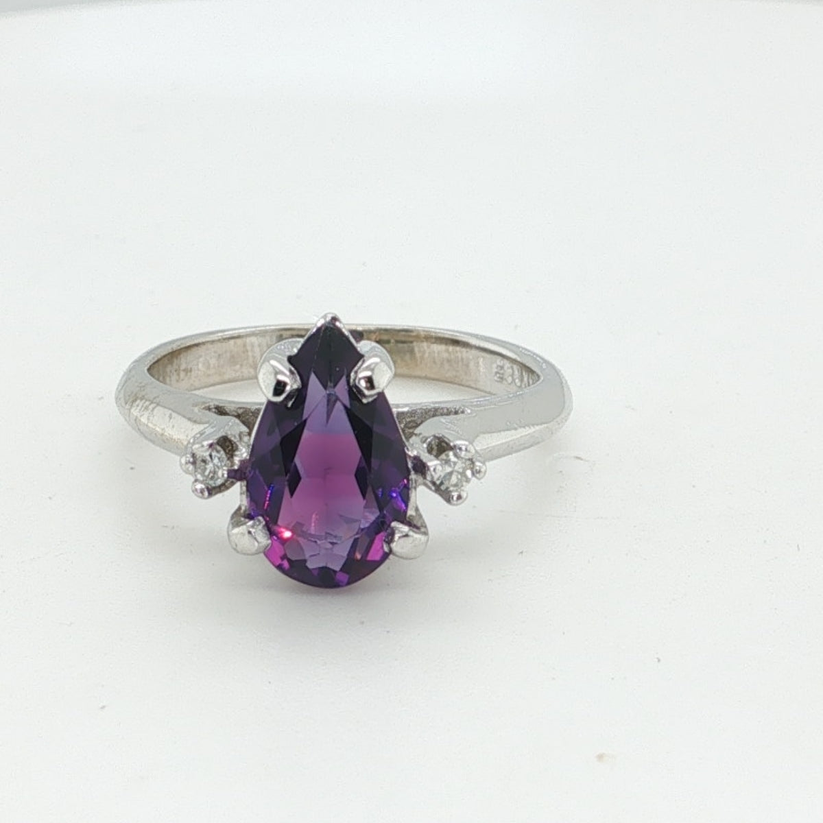 14K White Gold Pear Cut Amethyst Ring