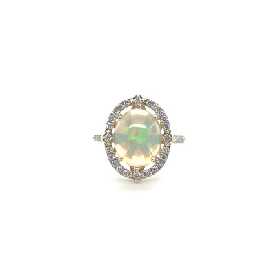 14k Yellow Gold Cocktail Ring with Oval Opal