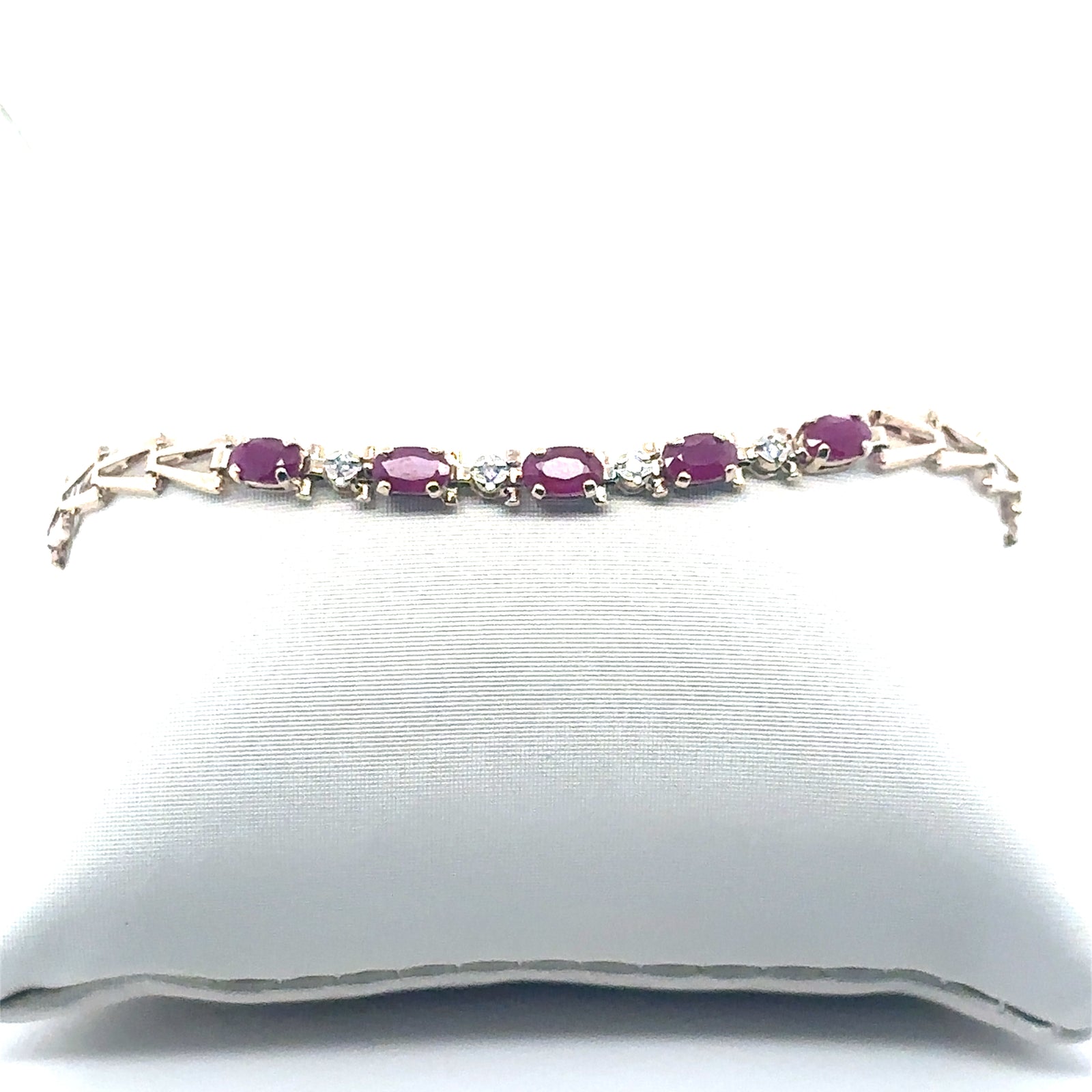 10k Yellow Gold Bracelet with Oval Rubies and Round Diamonds