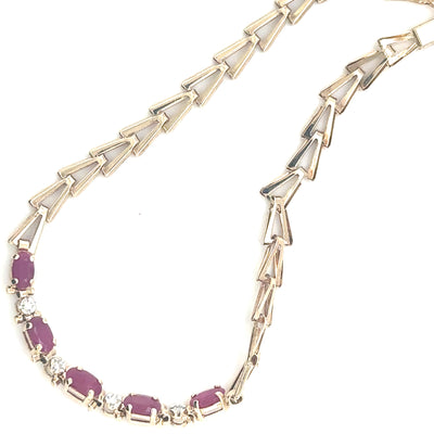 10k Yellow Gold Bracelet with Oval Rubies and Round Diamonds