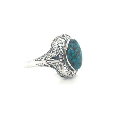 Sterling Silver Ring with Bluish Green Cabochon Turquoise