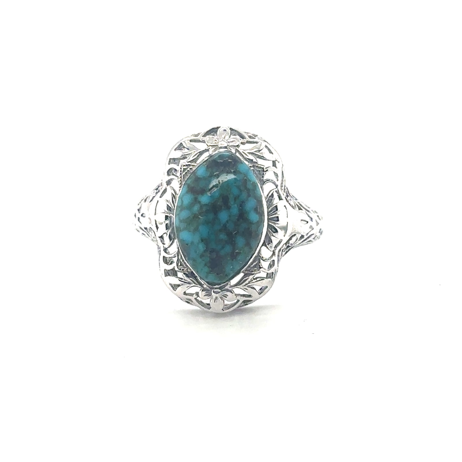 Sterling Silver Ring with Bluish Green Cabochon Turquoise