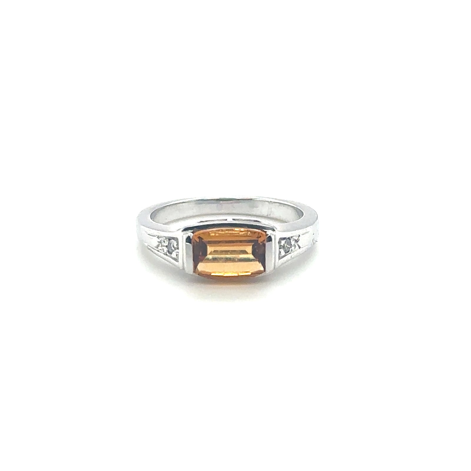 14k White Gold Half Bezel Citrine Ring