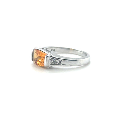 14k White Gold Half Bezel Citrine Ring