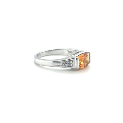 14k White Gold Half Bezel Citrine Ring