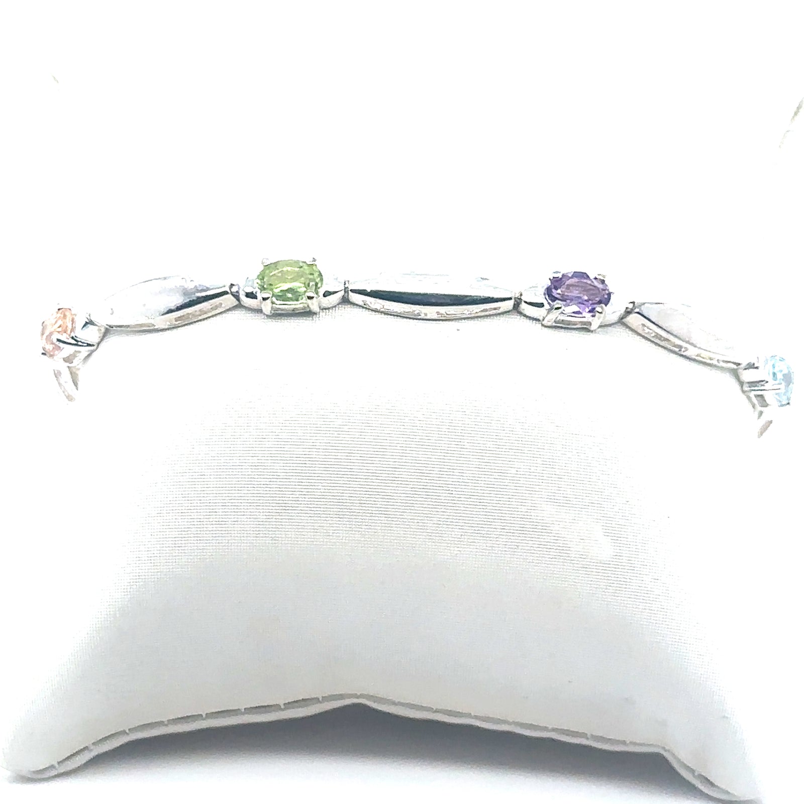 Sterling Silver Bracelet with Assorted Cabochon Gemstones