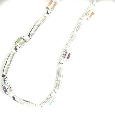 Sterling Silver Bracelet with Assorted Cabochon Gemstones