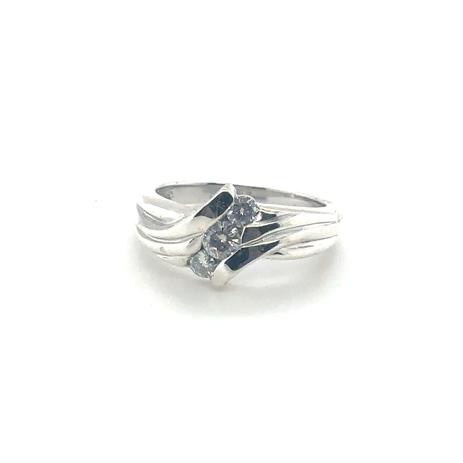 Three Round Cut Lab Diamond Silver Ring