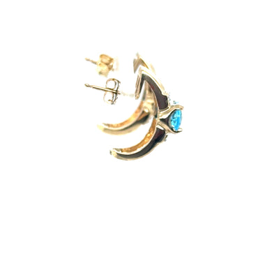 10K Yellow Gold Half Hoop Blue Topaz & Diamond Earrings