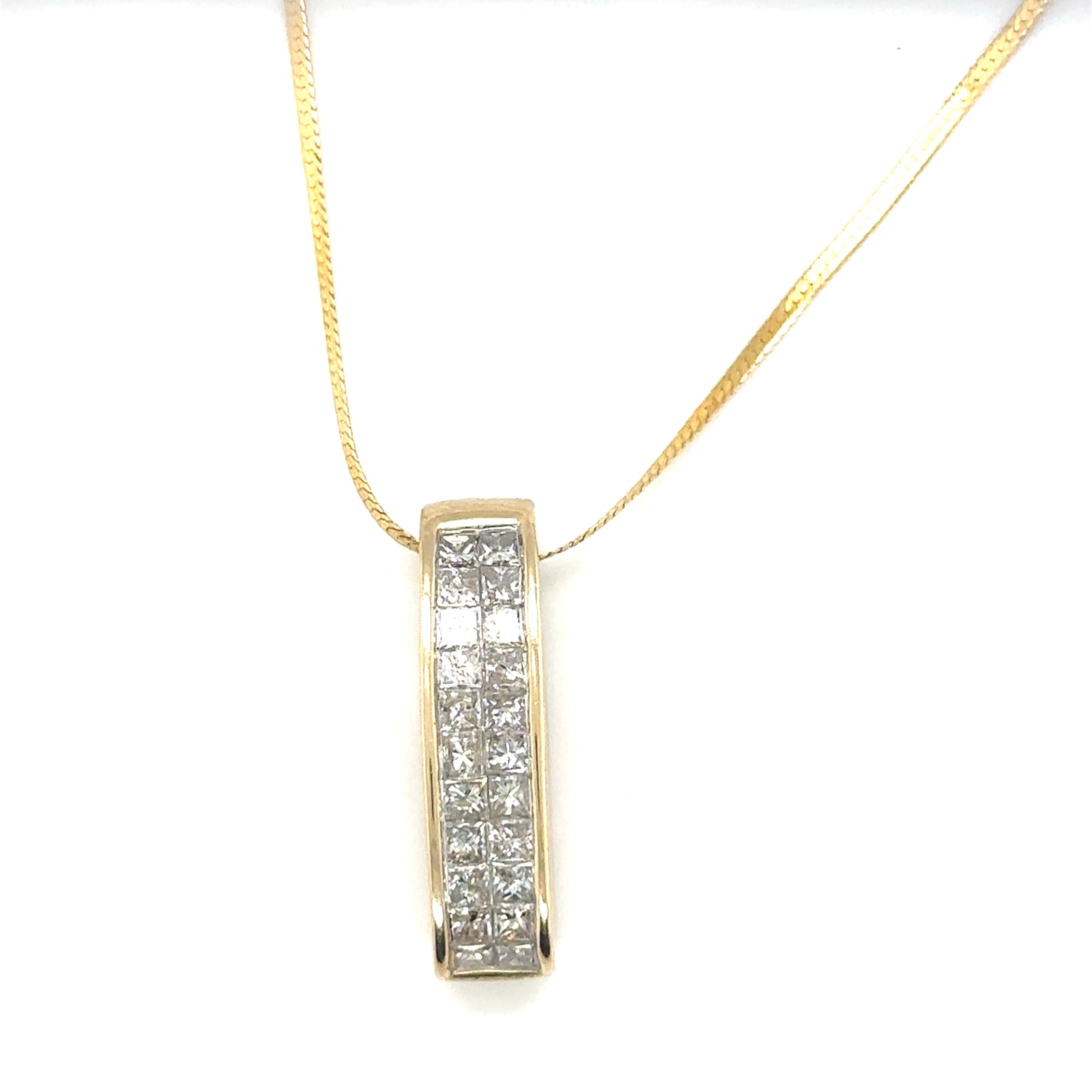 14K Yellow Gold Invisible Set Princess Cut Diamond Chain Slide Necklace