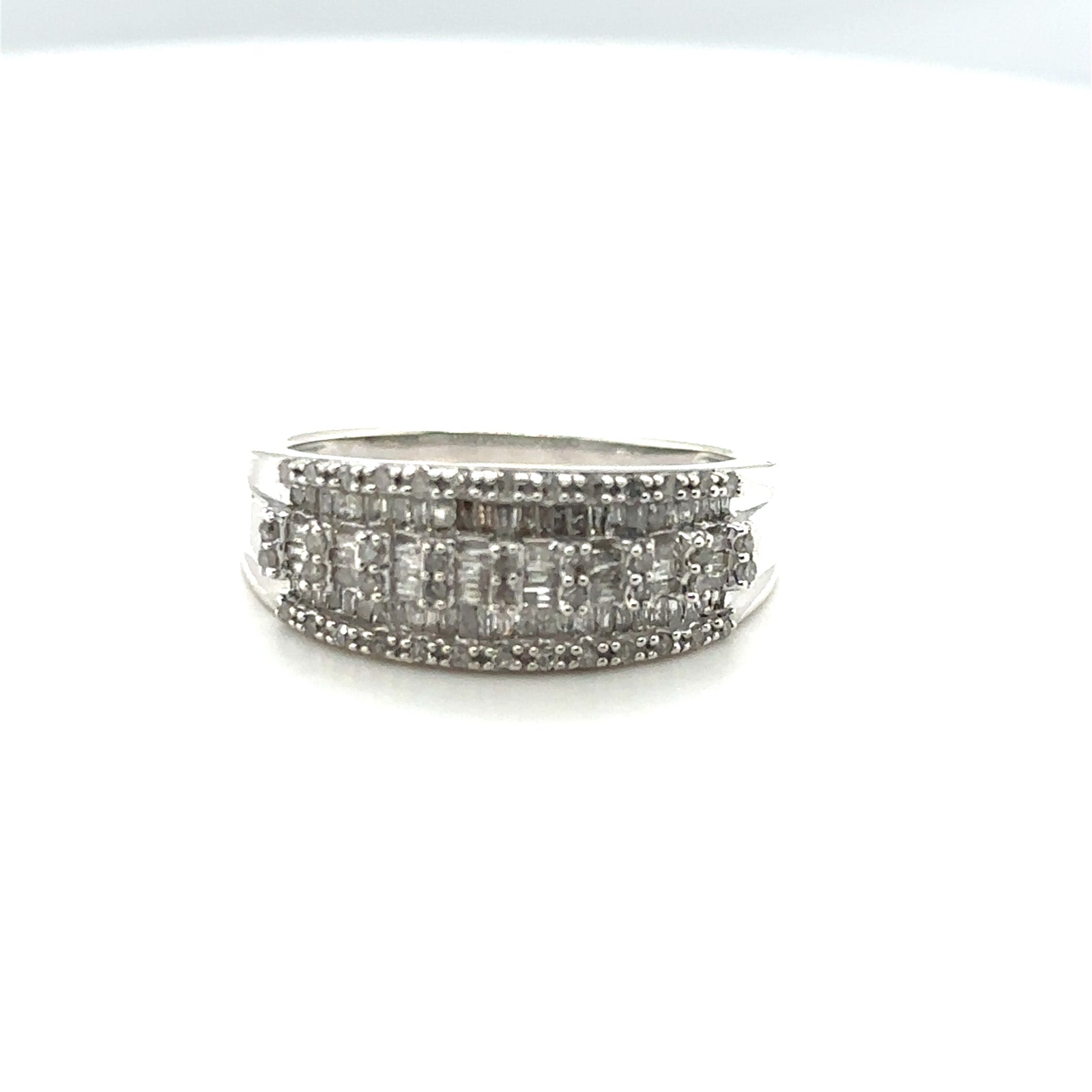 Sterling Silver Baguette + Round Diamond Fashion Ring