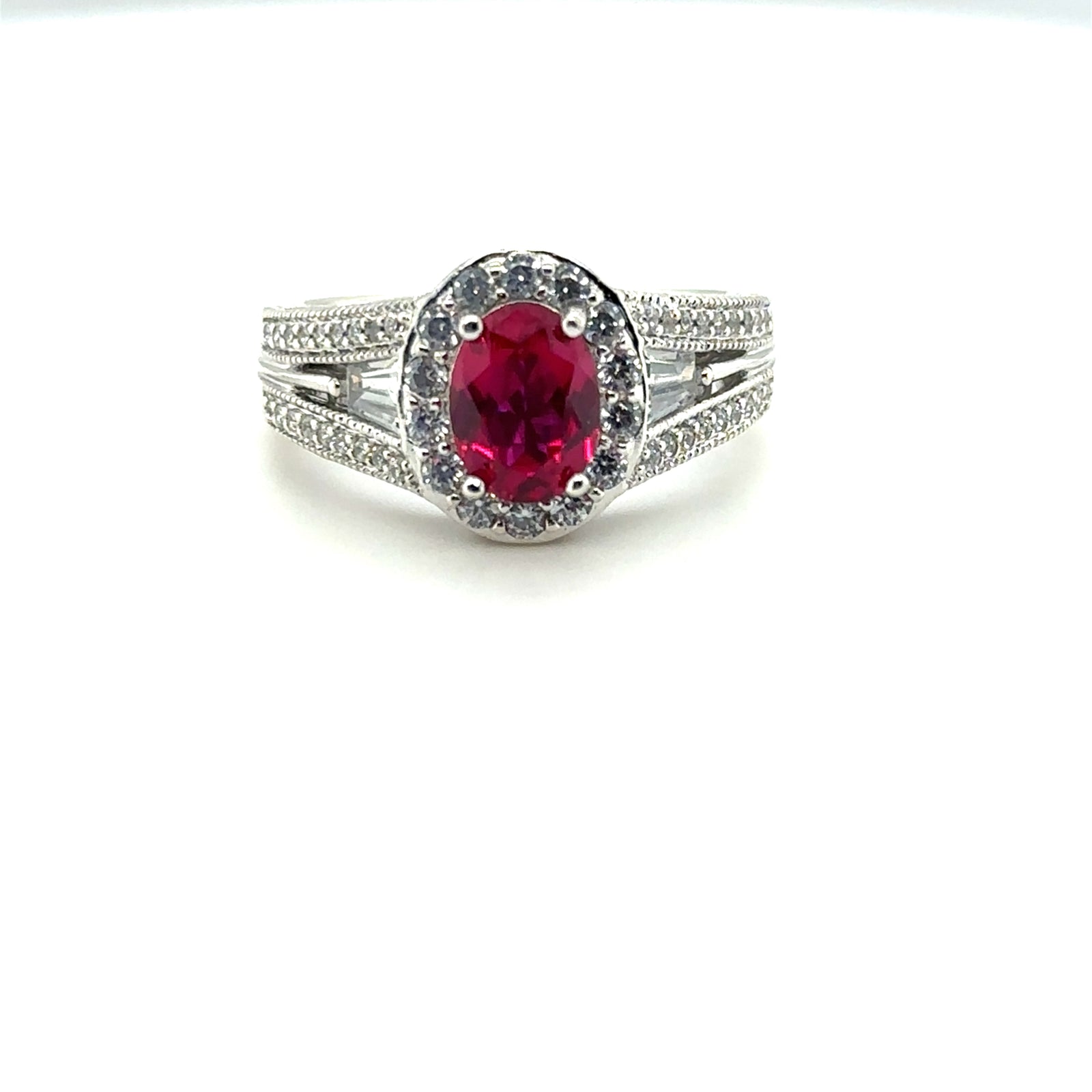 Sterling Silver Created Ruby Fashion Ring