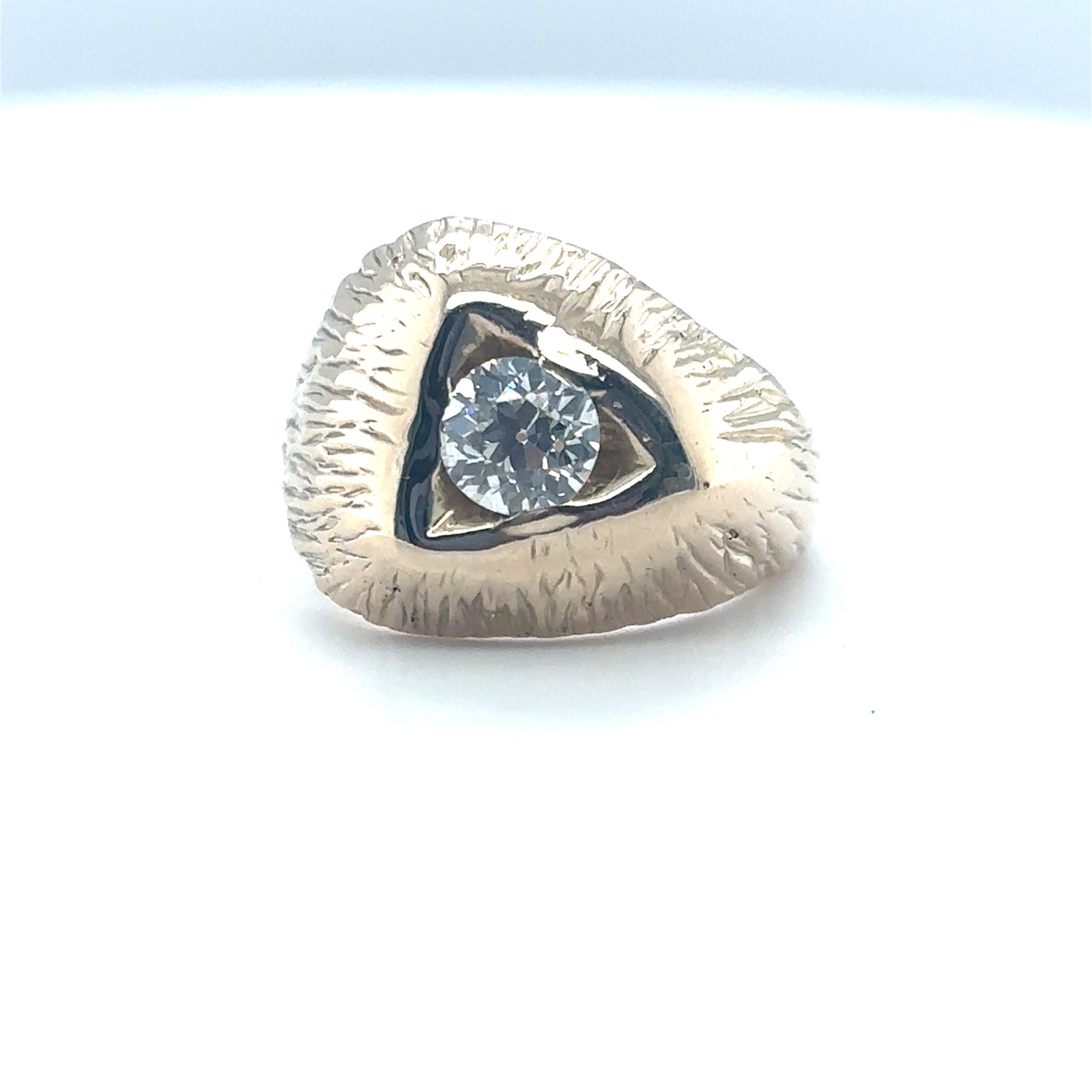 14K Yellow Gold Textured Round Diamond Cocktail Ring