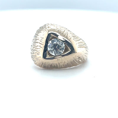 14K Yellow Gold Textured Round Diamond Cocktail Ring