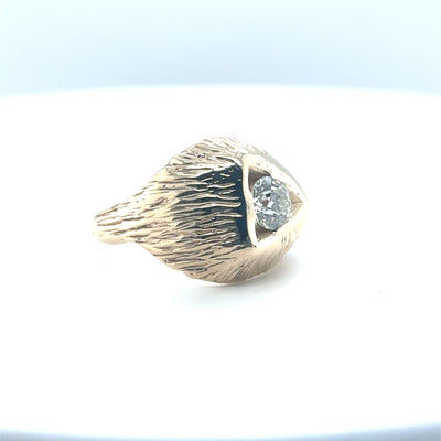 14K Yellow Gold Textured Round Diamond Cocktail Ring
