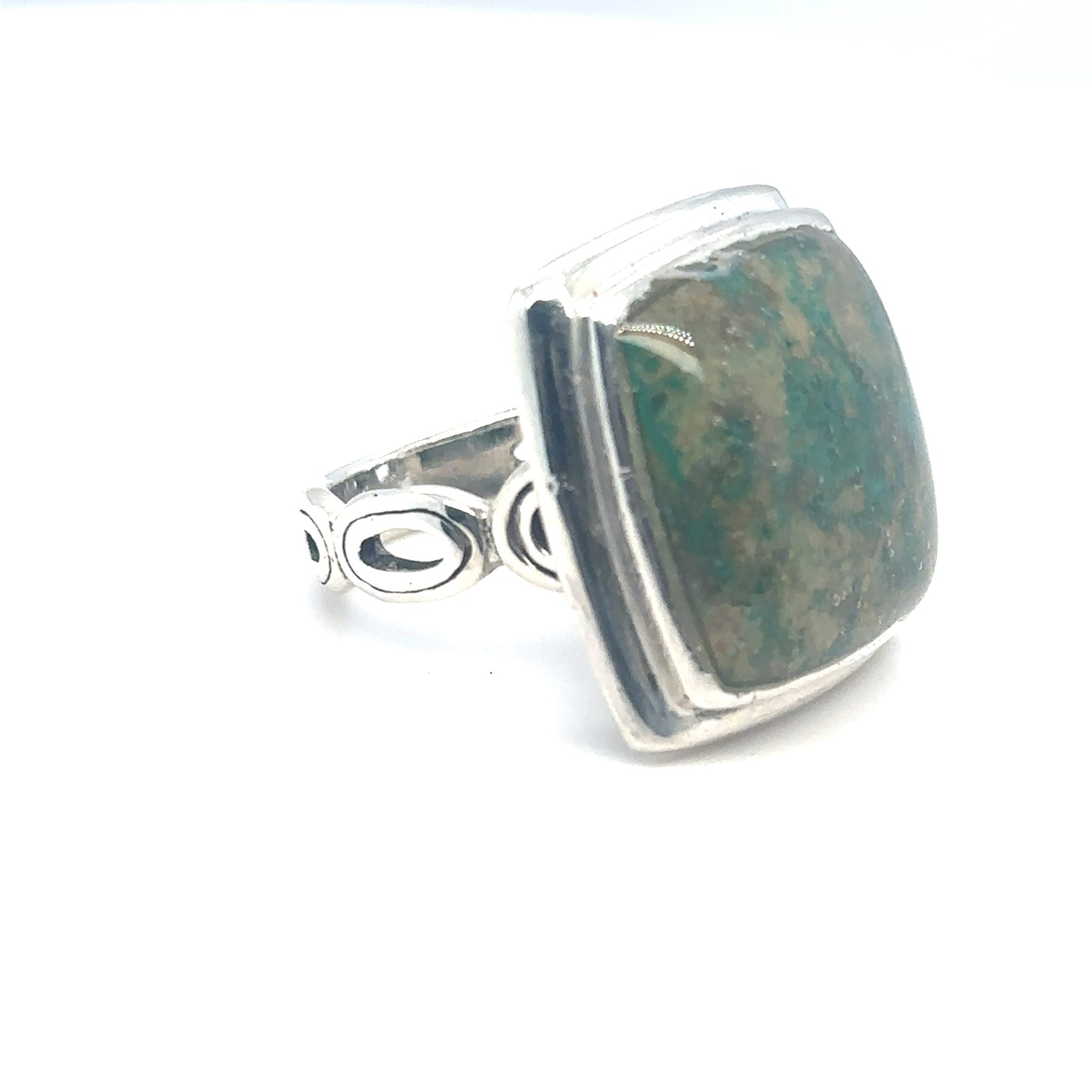 Large Square Cabochon Turquoise and Silver Ring