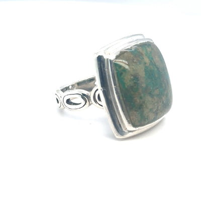 Large Square Cabochon Turquoise and Silver Ring