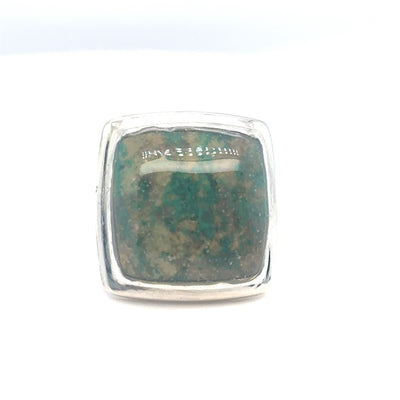 Large Square Cabochon Turquoise and Silver Ring