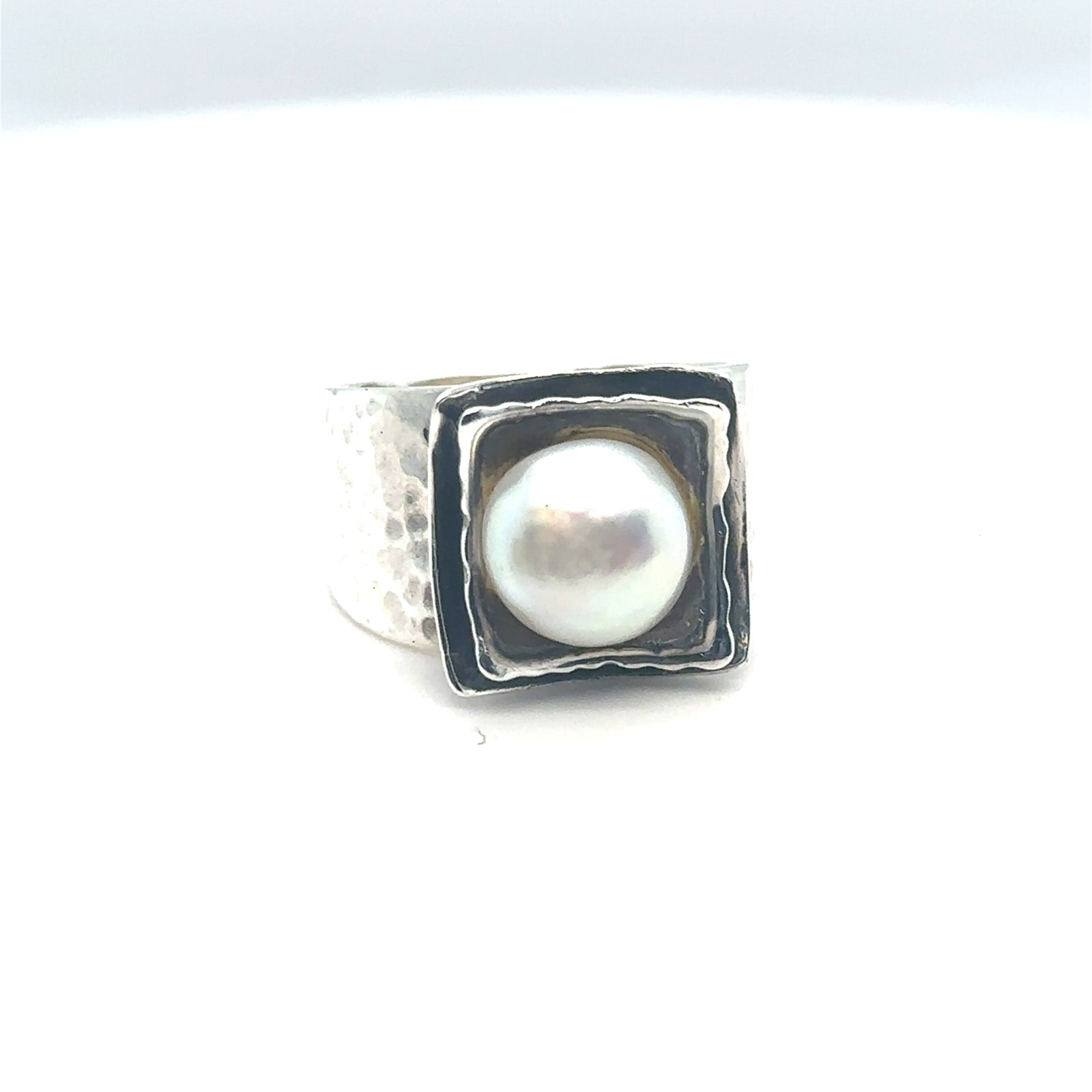 Chunky Silver Pearl Ring