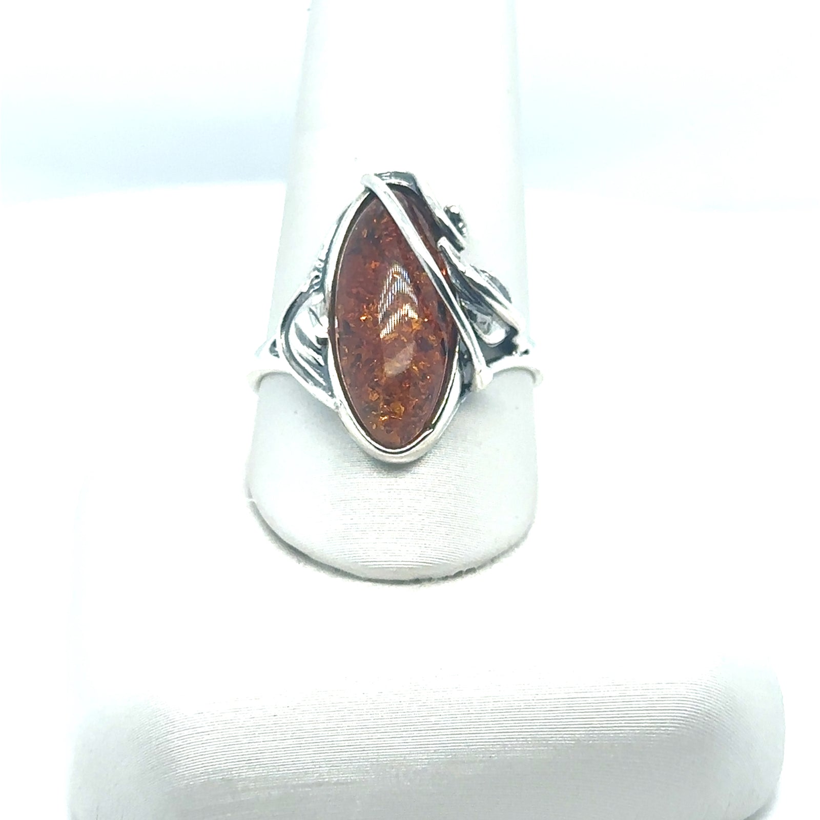 Silver Amber Cocktail Ring