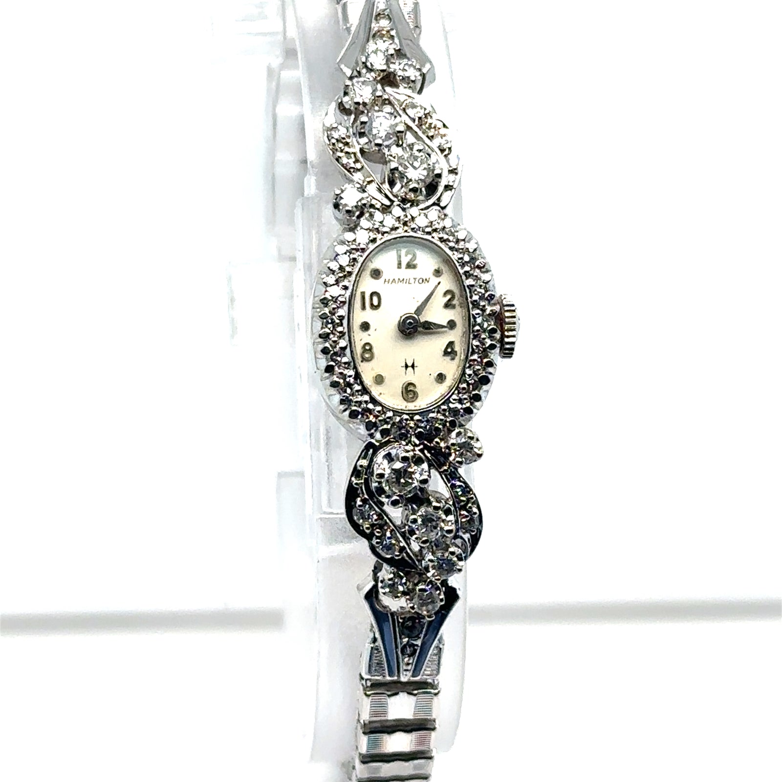 Ladies 14K White Gold Diamond Encrusted Vintage Hamilton Watch