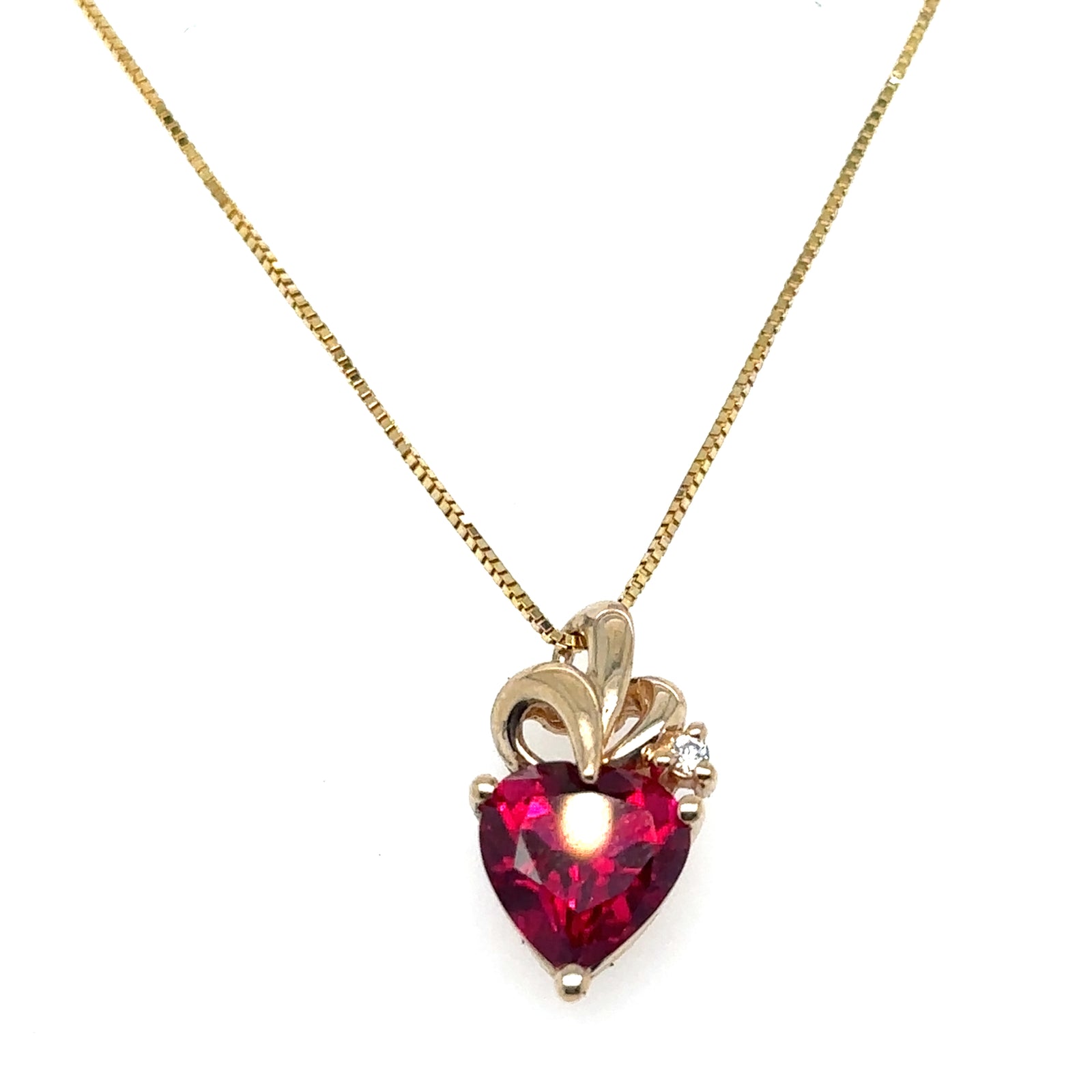 14K Yellow Gold Heart-Shaped Ruby Pendant Necklace