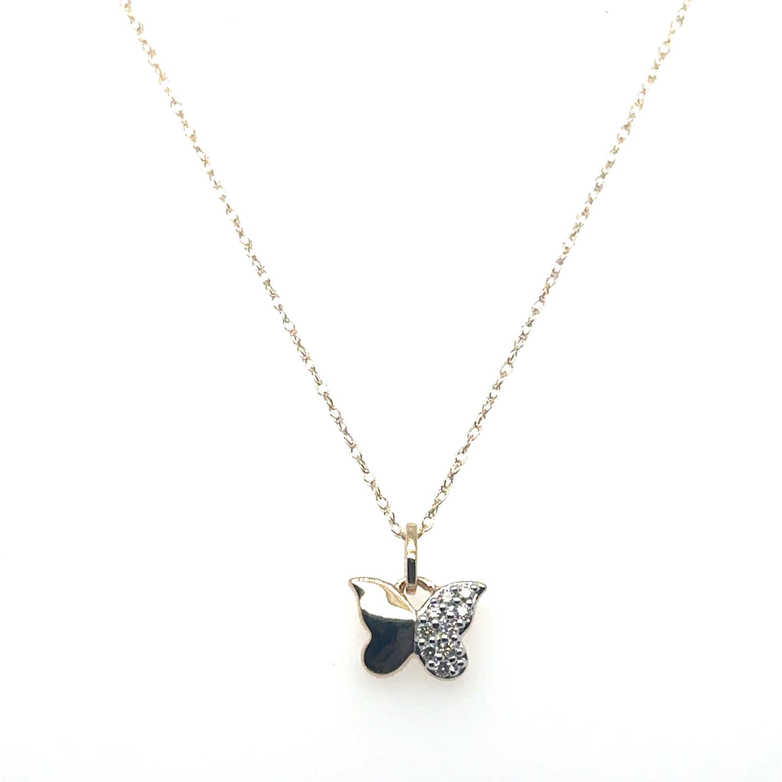 10K Yellow Gold Pave Butterfly Necklace
