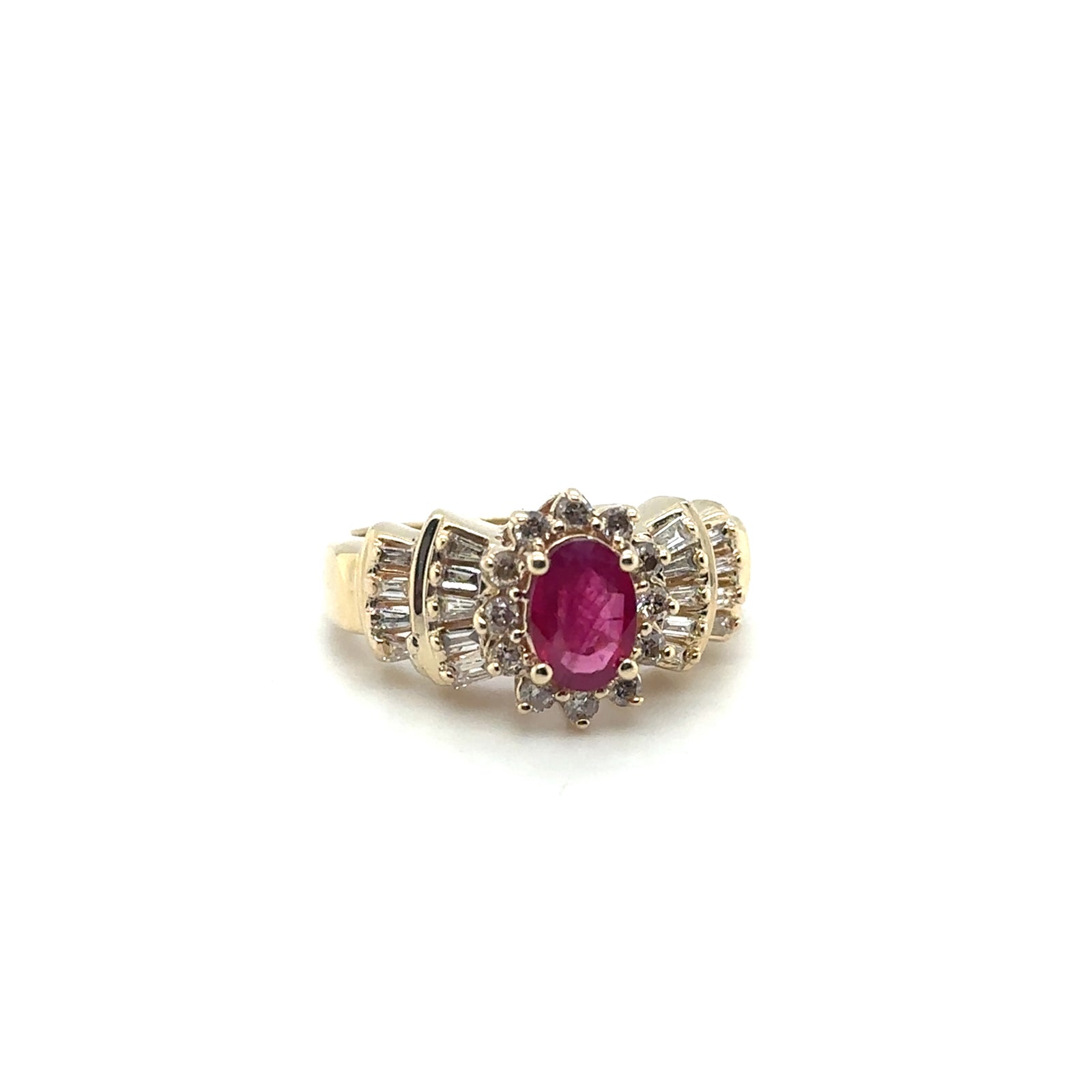 14K Yellow Gold Oval Ruby Ring With Diamond Accents
