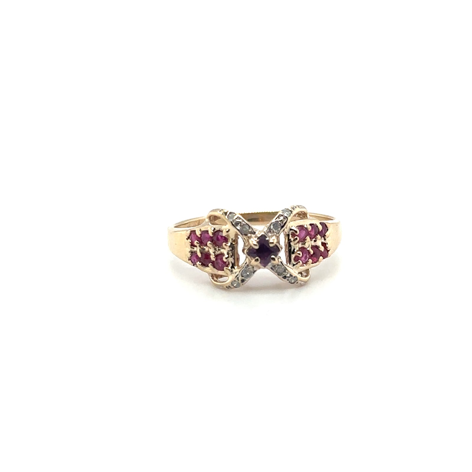 14K Yellow Gold Red Stone & Diamond Ring