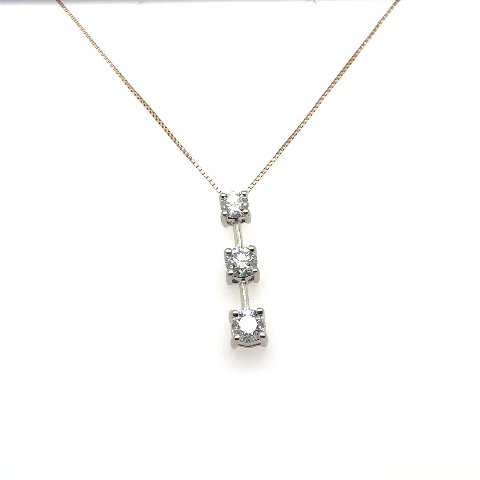 10K White Gold Three Stone Station Diamond Pendant